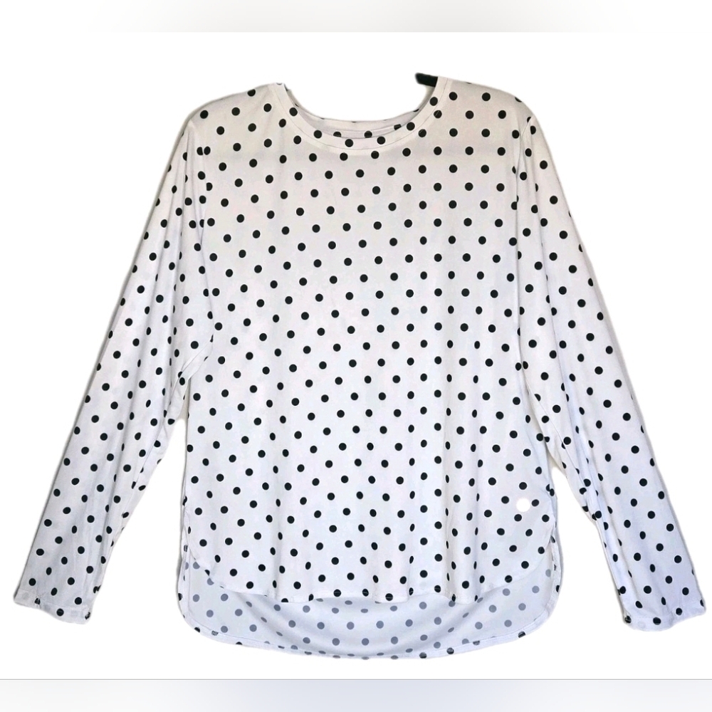 G Gradual Athletic Top Thumb Holes White Polka Dots Yoga Workout Women's XL